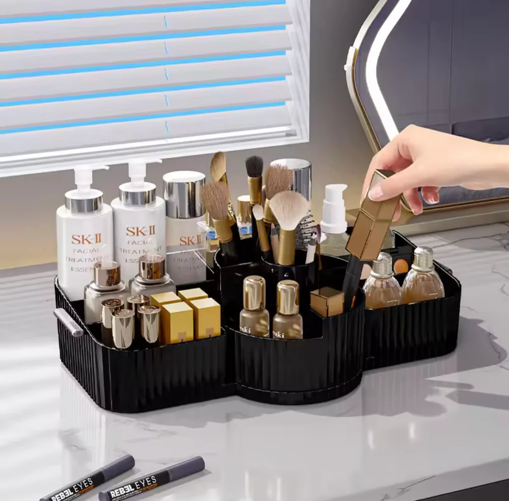 60° Rotating Luxury Makeup Organizer with Brush & Cosmetic Storage