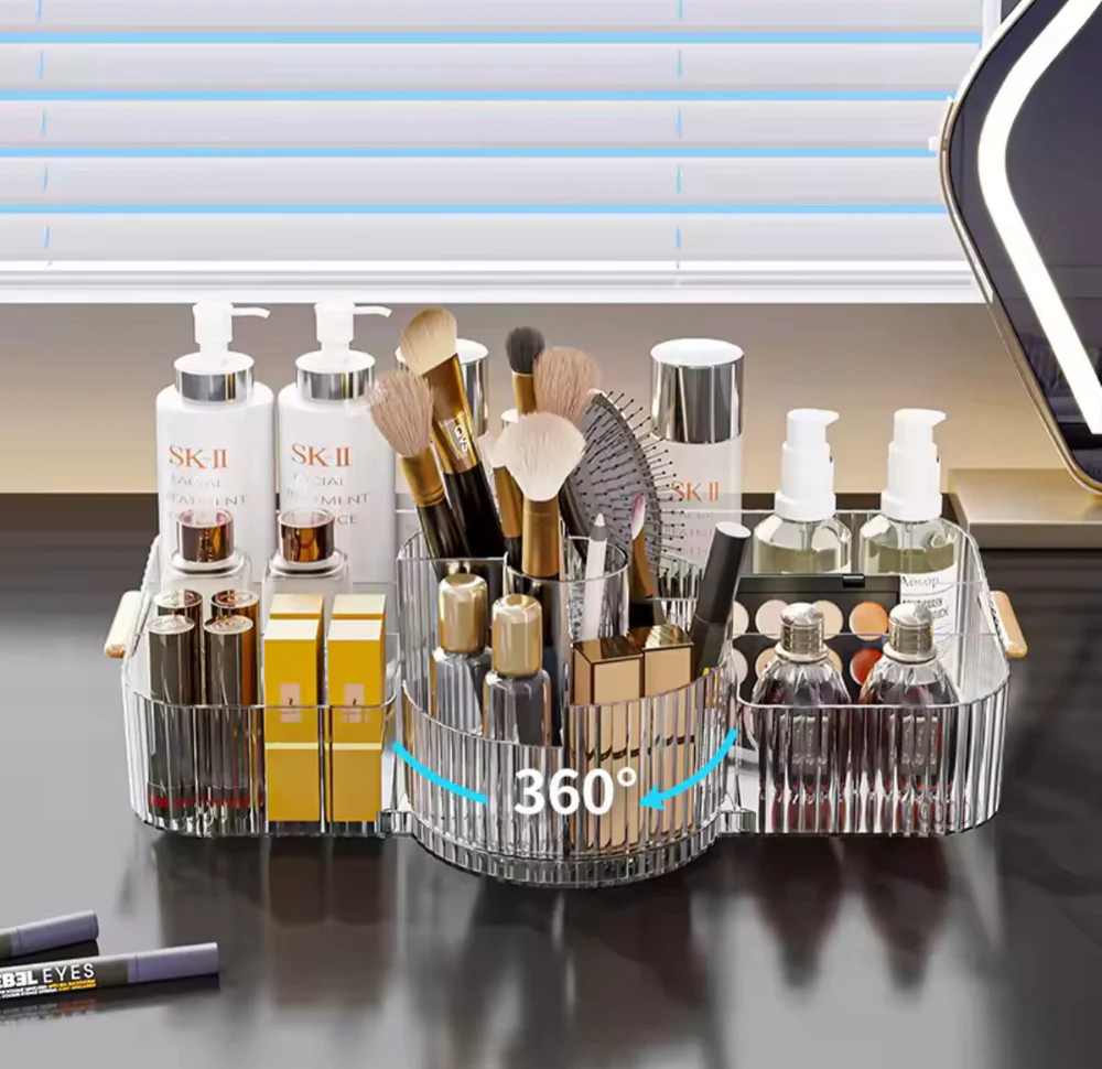 60° Rotating Luxury Makeup Organizer with Brush & Cosmetic Storage