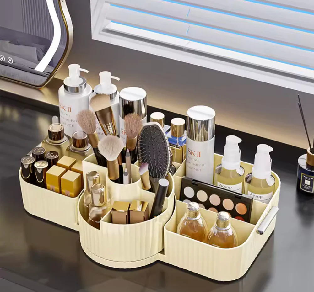 60° Rotating Luxury Makeup Organizer with Brush & Cosmetic Storage