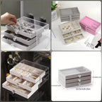 crylic velvet jewelry organizer with three drawers stackable display box